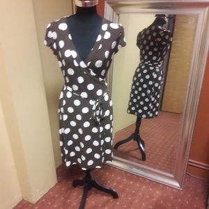 Brown with white polka dots wrap dress